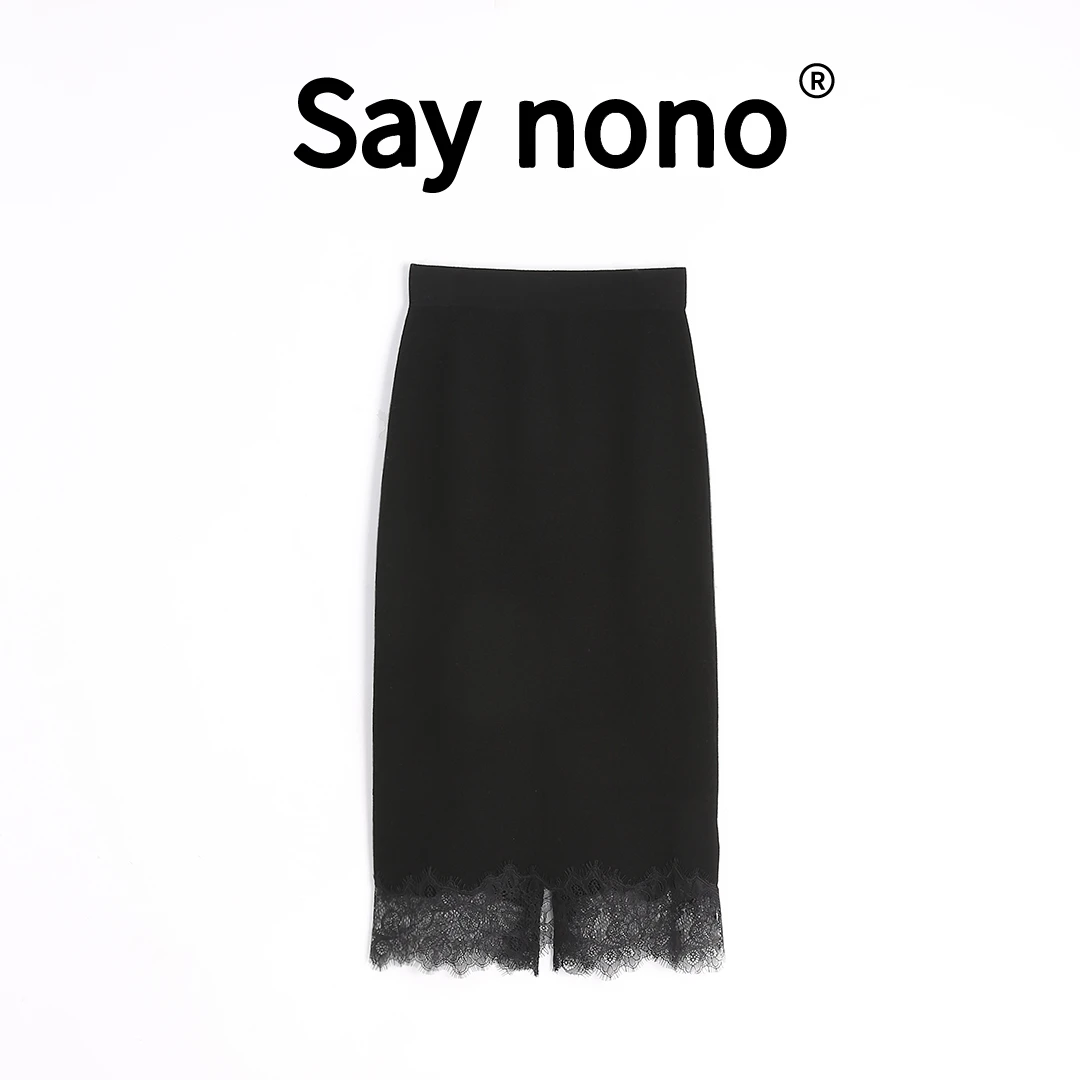 懒猫nono│Saynono 精致＿蕾丝花边百分百羊毛针织半身裙 -T24189