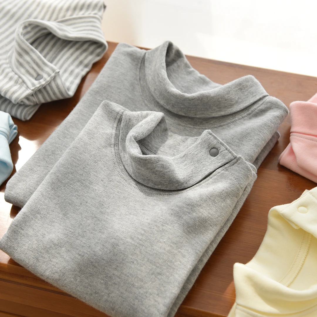 儿童纯棉高领T恤 男童女童磨毛长袖打底衫 中大童 春秋款 83297