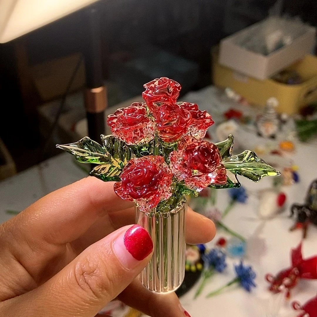 微观玫瑰花琉璃手工带瓶一套