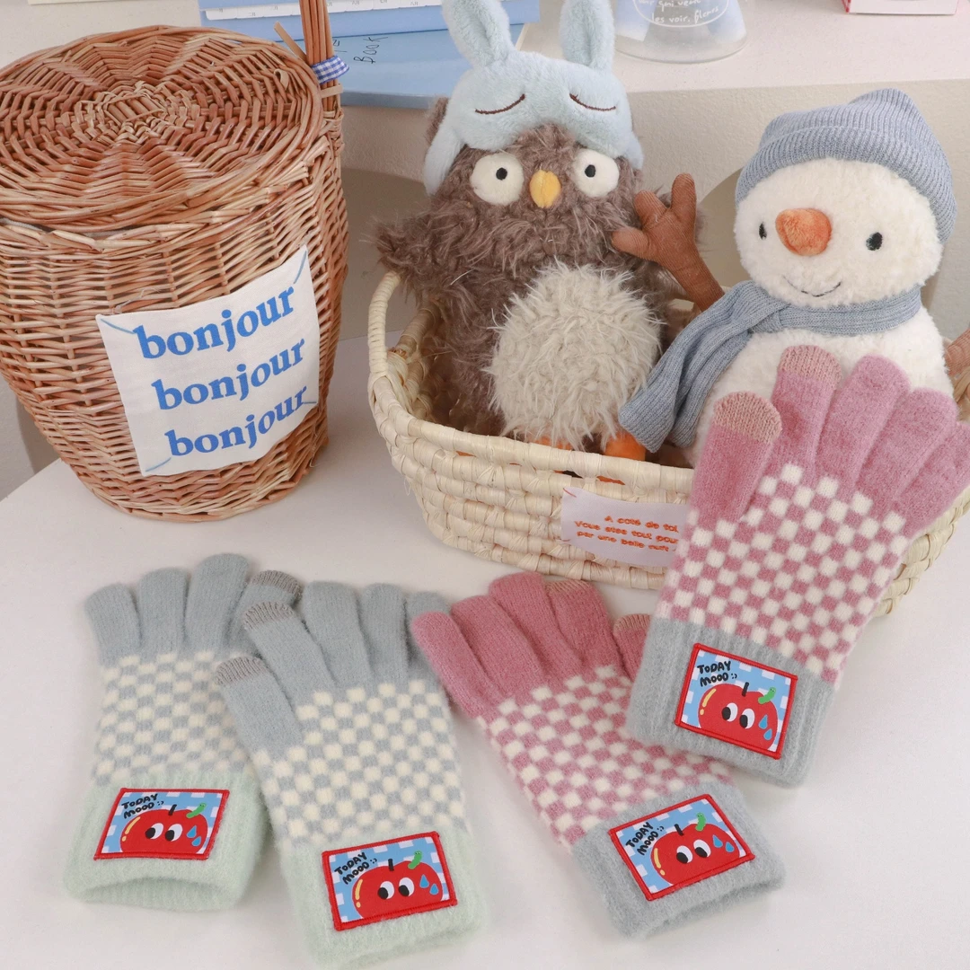 今日心情保暖针织手套女生冬可触屏毛绒加厚高颜值女士可爱韩系