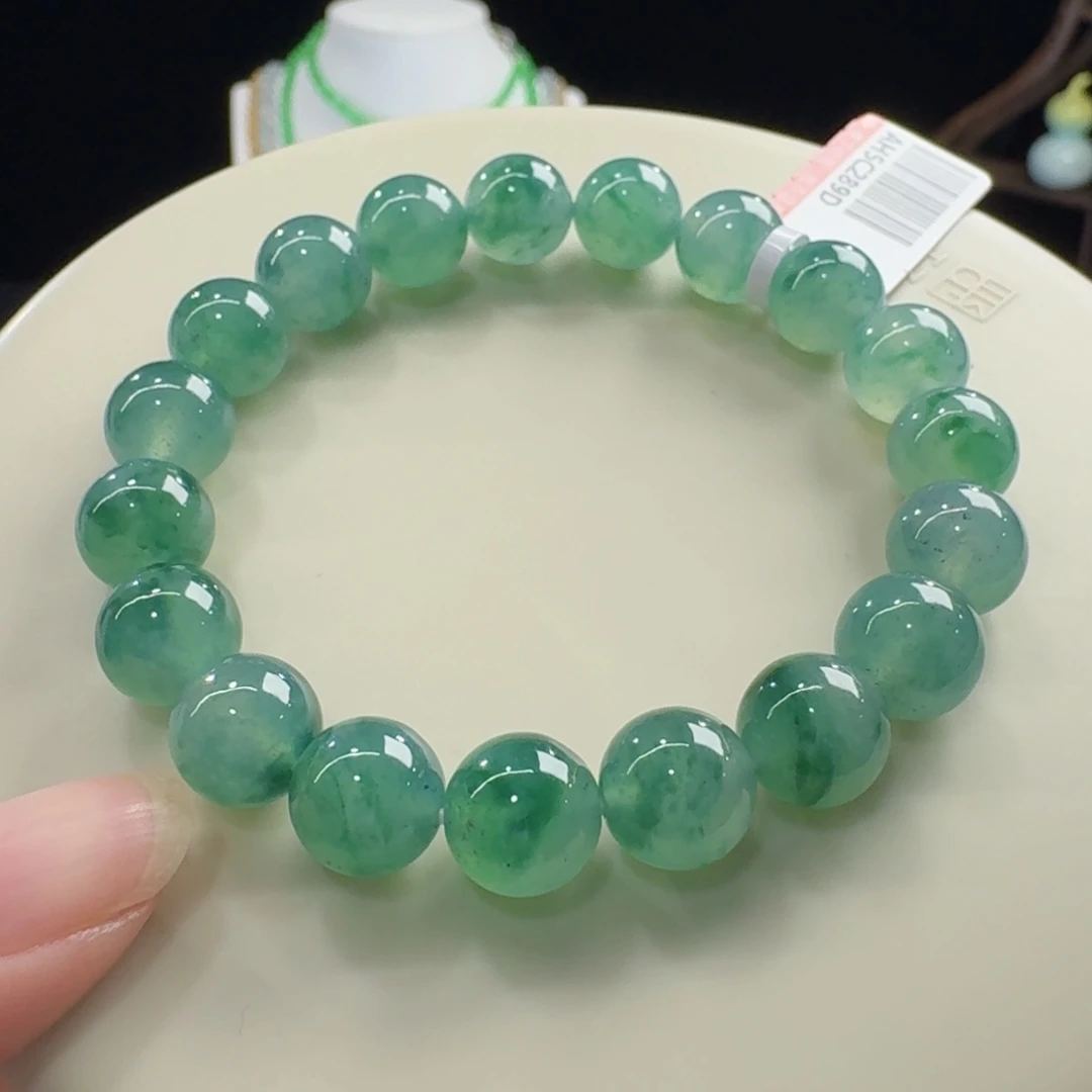 J***i翡翠未镶嵌手链冰蓝绿飘花单圈卡10mm