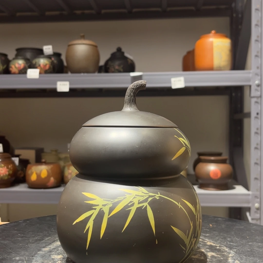 罐微瑕红泥哑光彩填葫芦醒茶罐