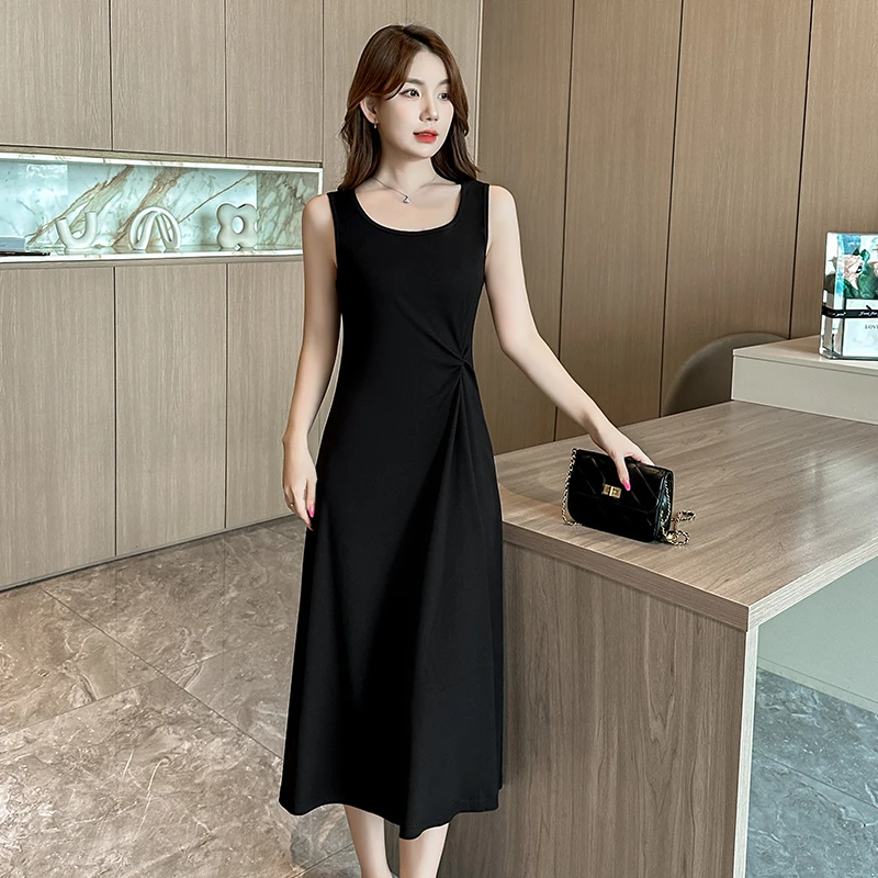 茶歇法式连衣裙夏季富家千金风宽松连衣裙小黑裙打底背心裙吊带裙