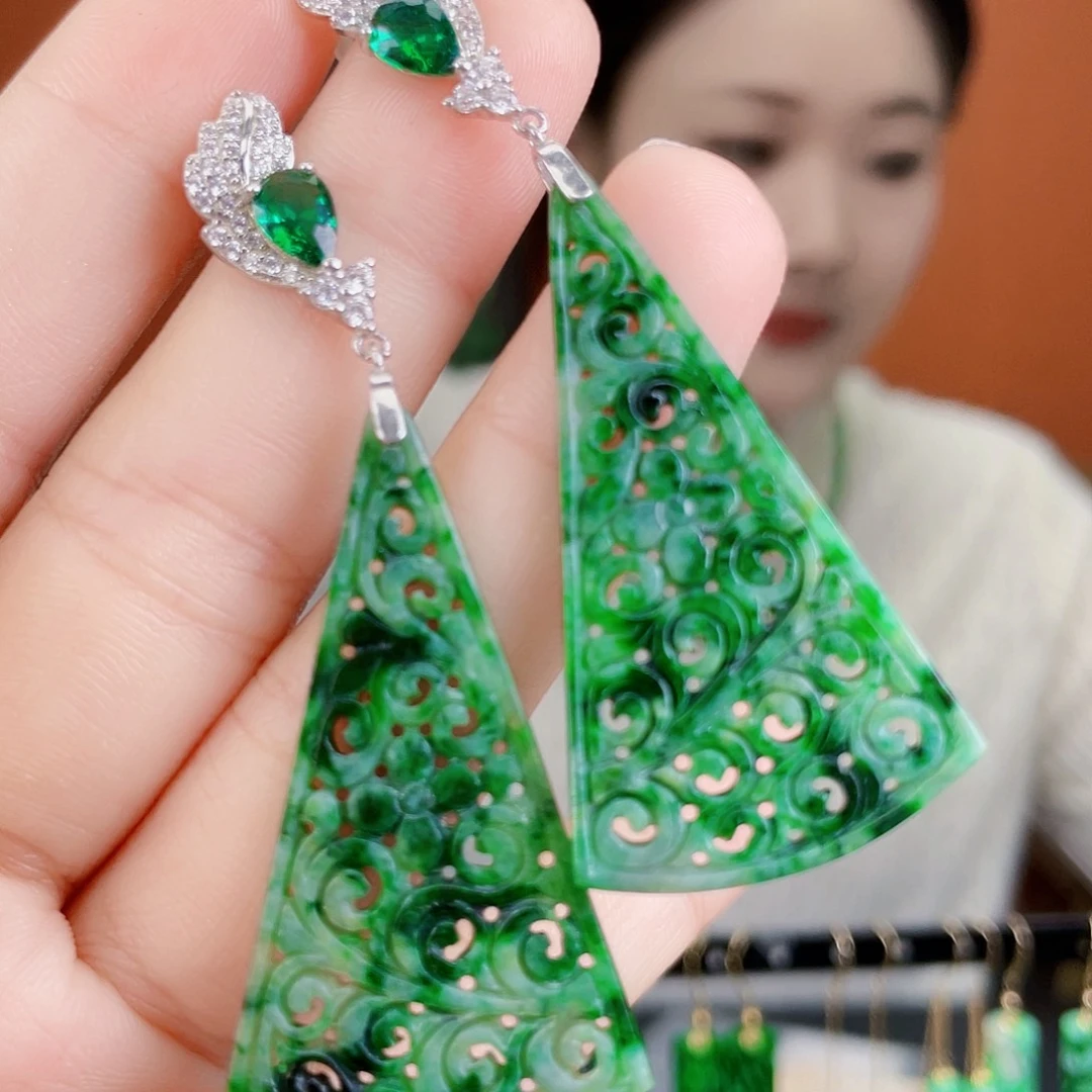 翡翠银S925镶嵌耳饰