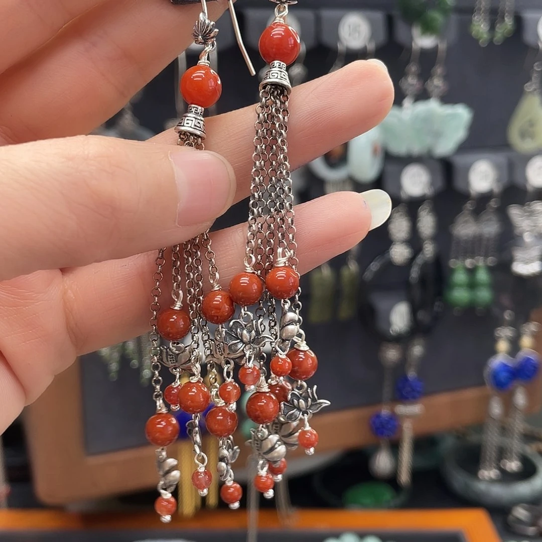 南红玛瑙耳饰银S925镶嵌元**元451ghhggg