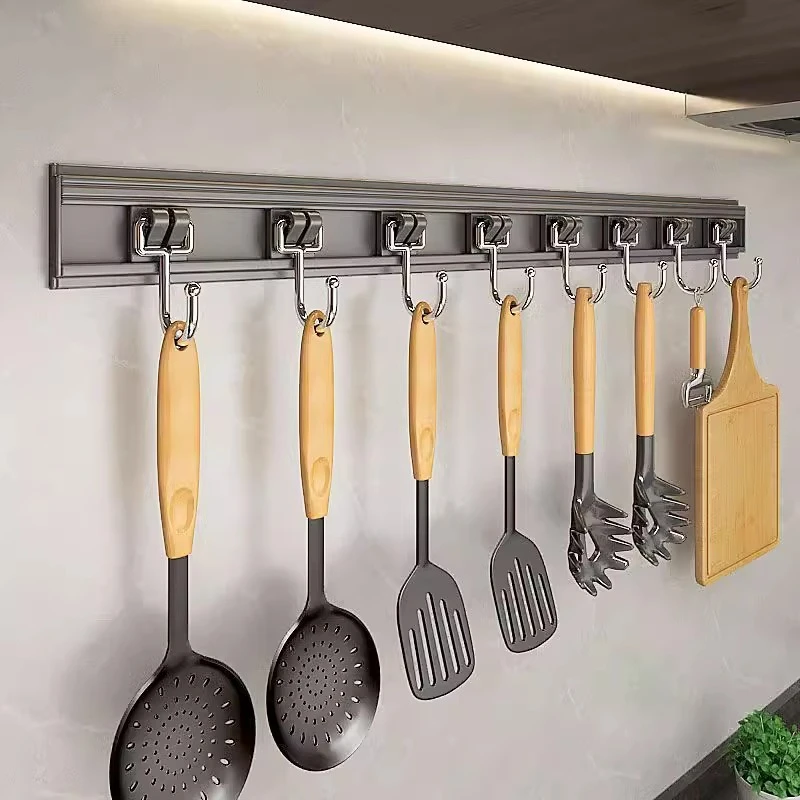 厨房挂钩刀具置物架锅铲勺子挂架壁挂式免打孔挂杆墙上悬挂收纳架