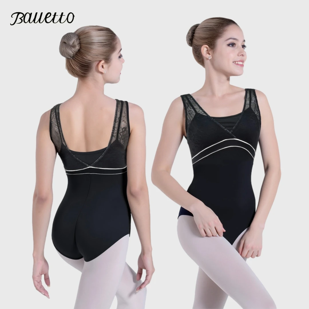芭蕾舞练功服女成人高弹锦纶体操服背心蕾丝假两件专业训练演出服