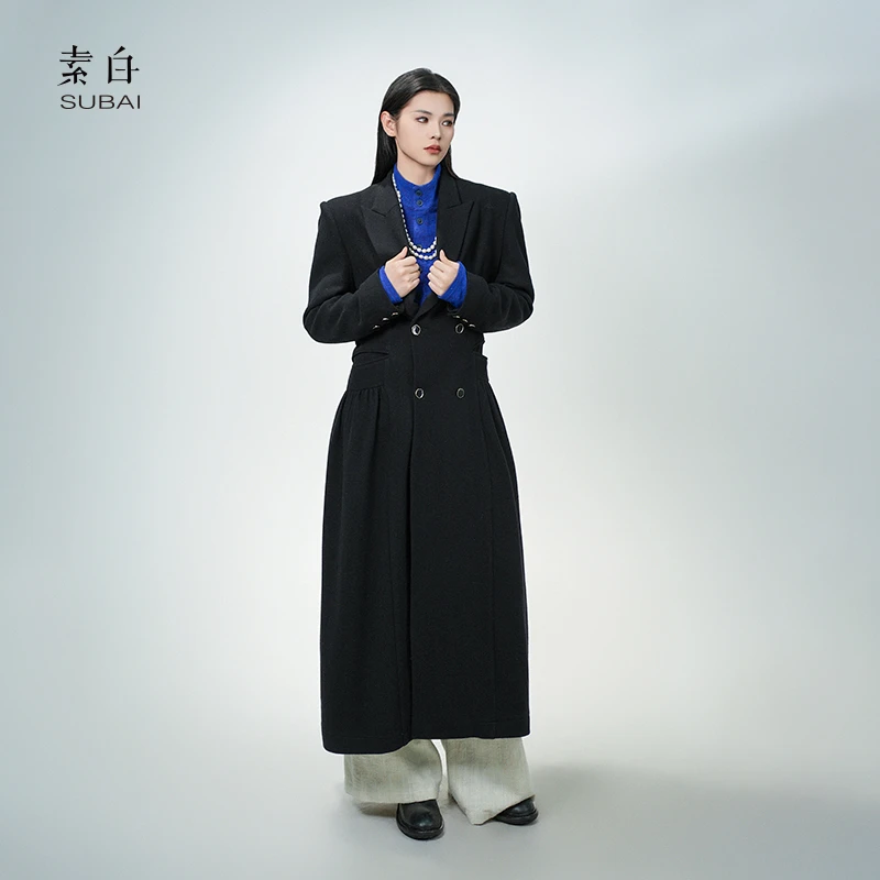 素白【暗夜精灵】加厚气质羊毛裙摆显瘦大衣外套SB2409MN00386