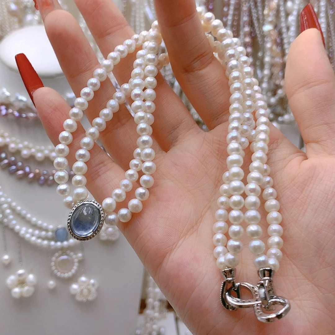 银S925镶嵌耳饰淡水珍珠～