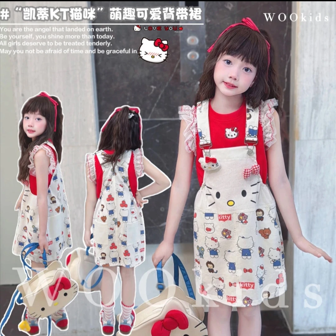 女童夏季套装2025新款儿童洋气无袖背心背带裤小女孩两件套夏装