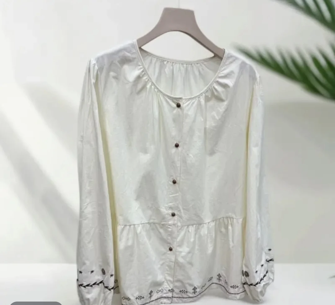 【红姐大码】1300高级感刺绣衬衫女法式胖MM遮肉显瘦时尚百搭上衣