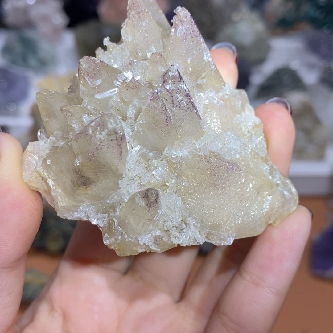 石材贵州紫色钇狗牙方解小尖尖