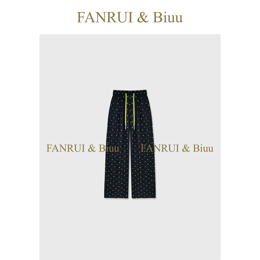 FANRUI/泛芮「芋圆」夏季冰丝波点长裤慵懒风休闲抽绳阔腿裤B16779