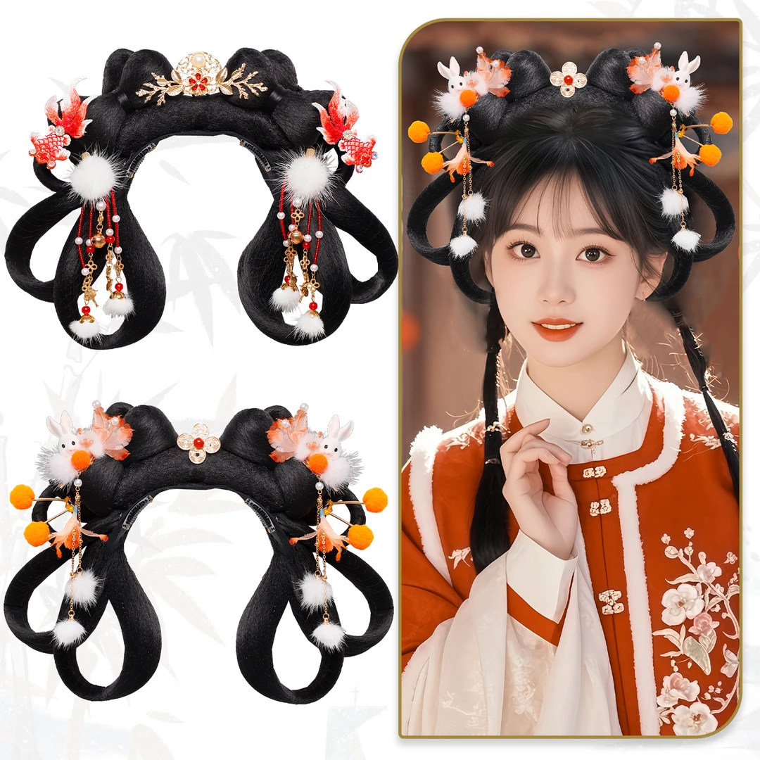 古风可爱少女发箍假发毛茸茸头饰套装古装演出发髻组合百搭发饰