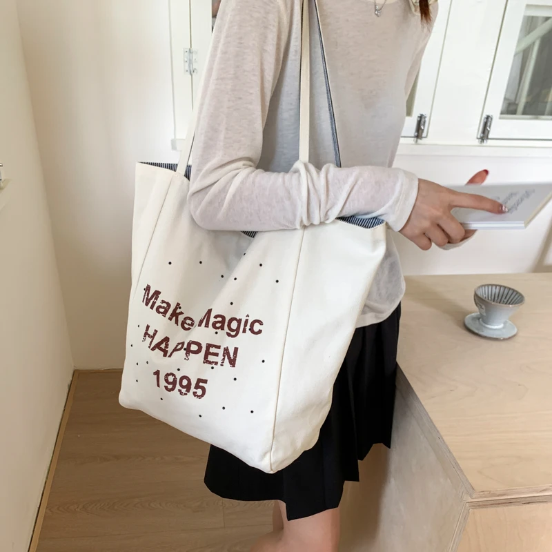 359双面时尚休闲帆布包新款夏季韩版大容量单肩包通勤百搭托特包