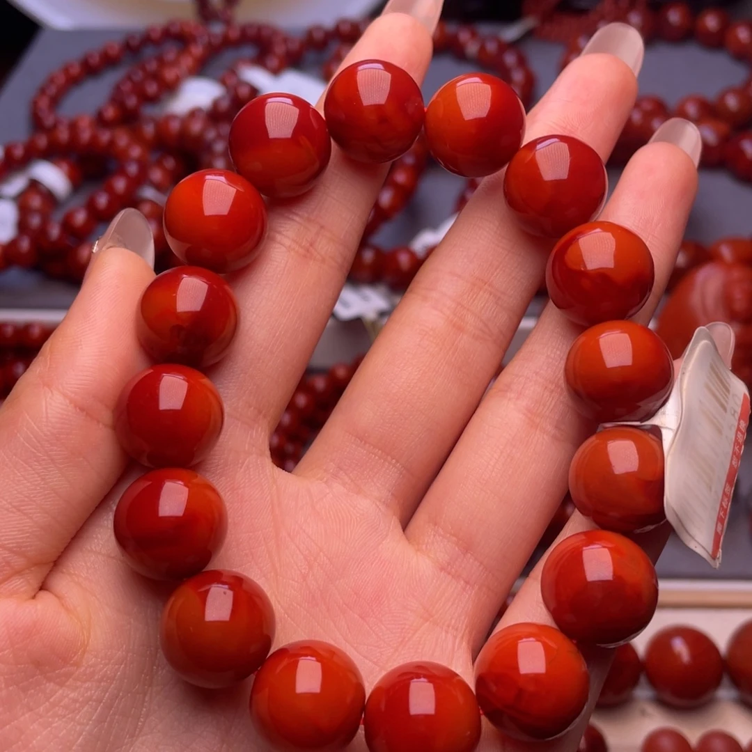 南红玛瑙未镶嵌其他14mm高品瓦西玫红双色满肉手串