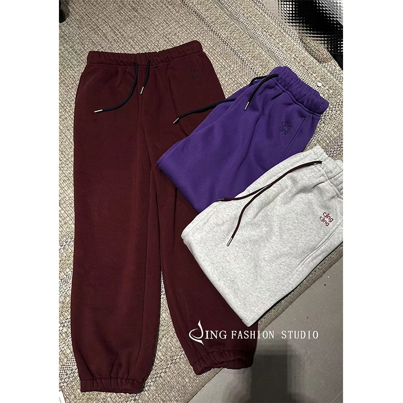 《不接受退换》加绒款3270抽绳松紧高腰卫裤女裤加绒束脚裤