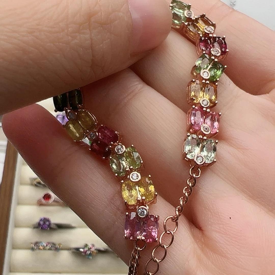 手链银S925镶嵌碧玺