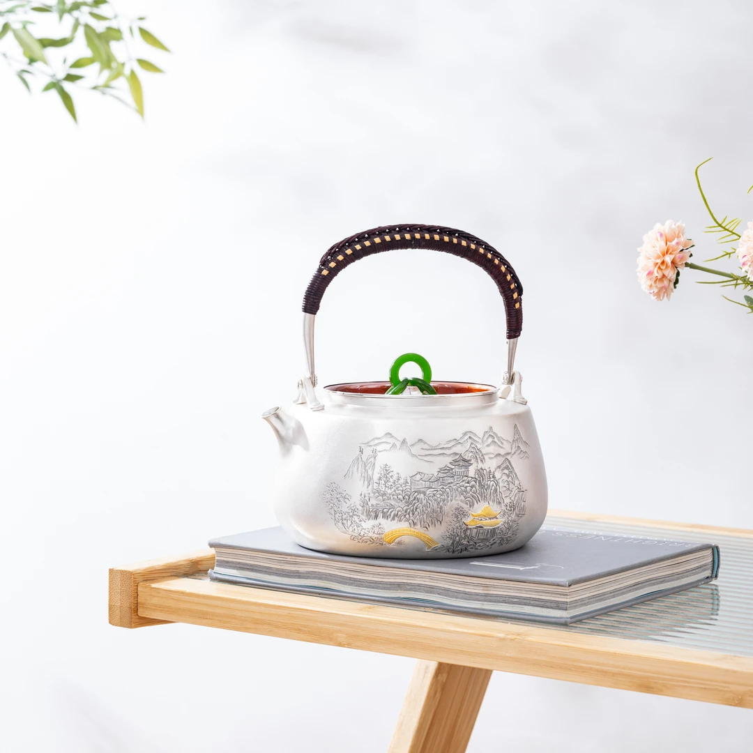 蜂鸟工坊 名匠优选 三环铜盖山水提梁银壶 MJYXA11326