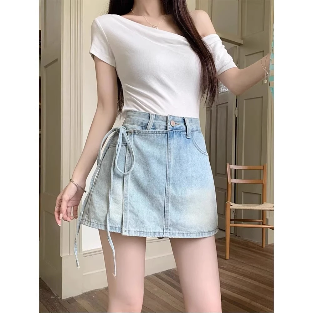 【晶晶】高腰牛仔短裤女大码女裤夏季显瘦百搭阔腿防走光a字裙裤