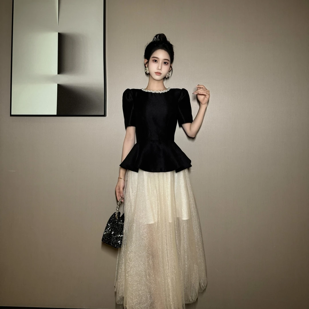 【时时原创】气质优雅仙气轻奢赫本风少女时尚名媛宴会连衣裙9016