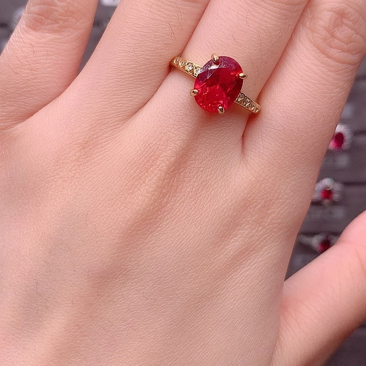 戒指红宝石银S925镶嵌