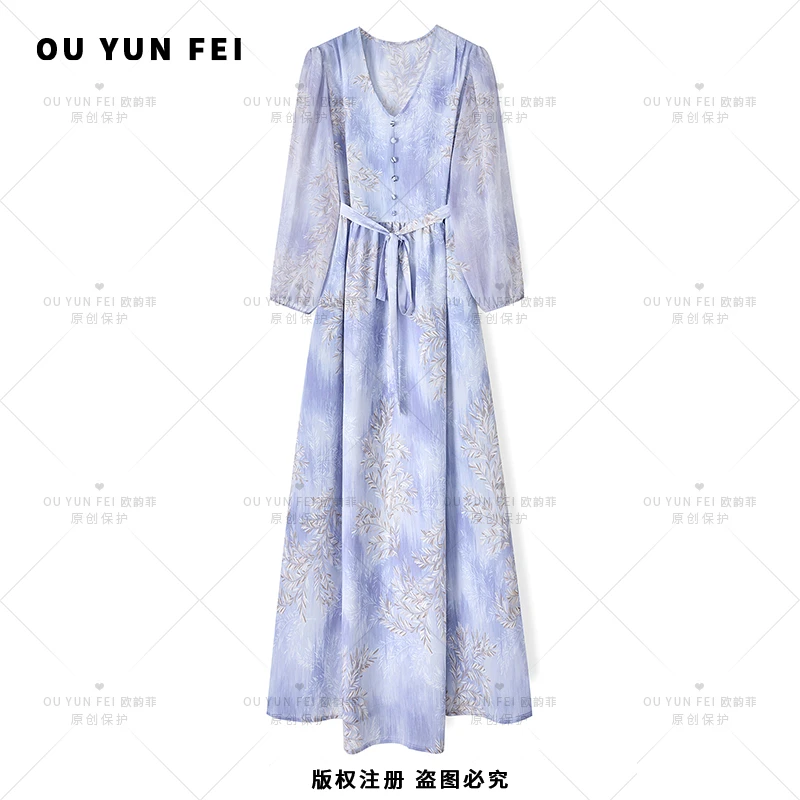 高级感连衣裙女新款气质显瘦穿搭时尚洋气印花长裙AY1009