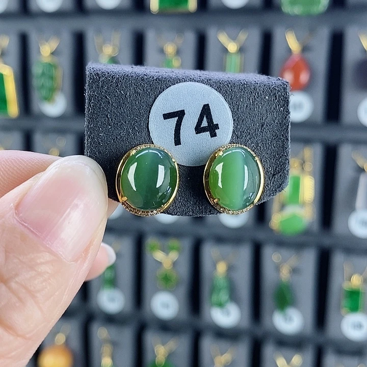 和田玉耳饰18K金镶嵌寒***6