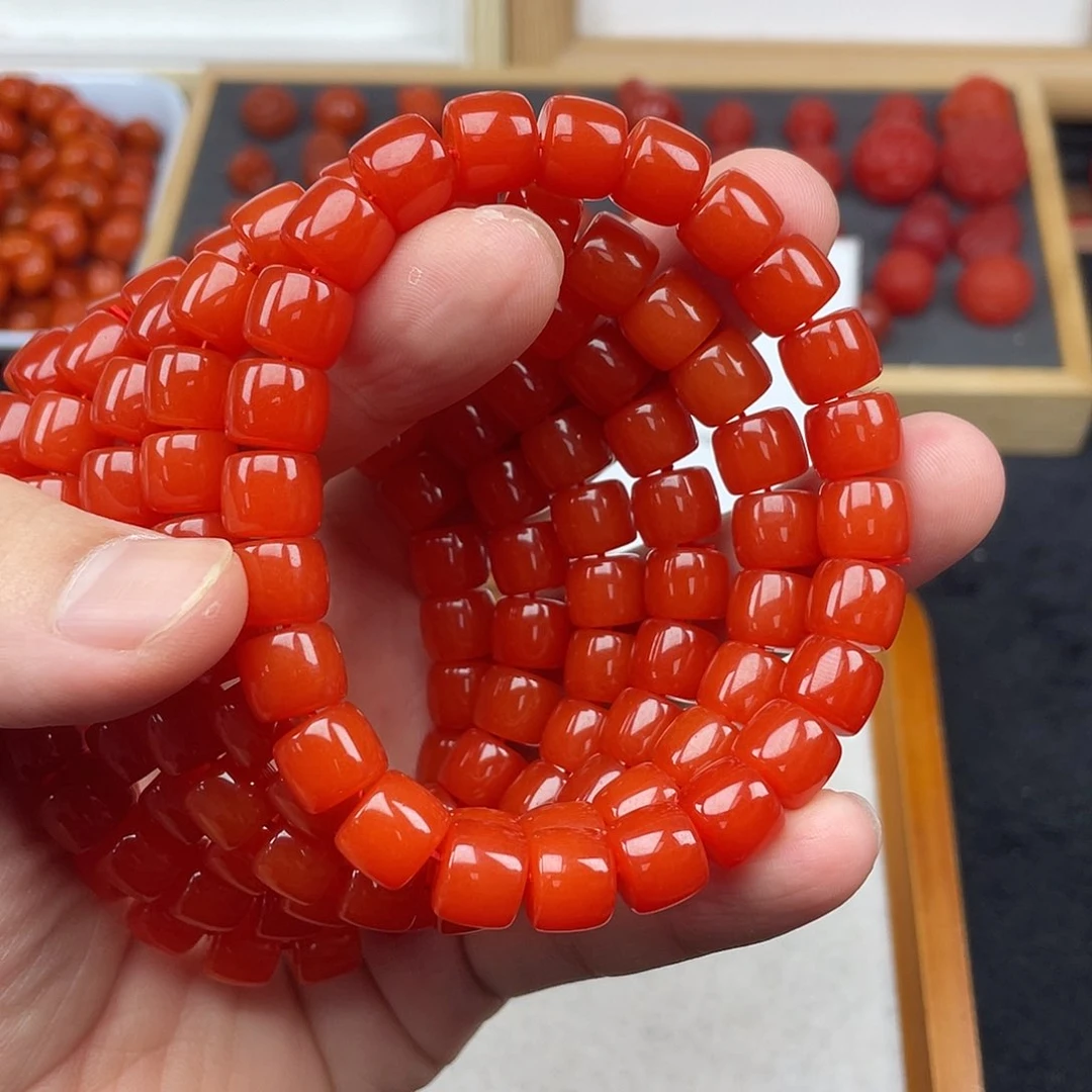 南红玛瑙4号保山锦红卡10直切手链未镶嵌