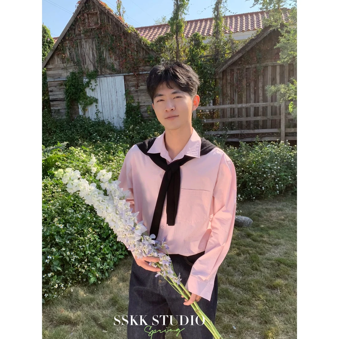 KMZY/KMZY康_康【北海道恋人】微胖韩版早春季情侣穿搭粉色温柔衬衫