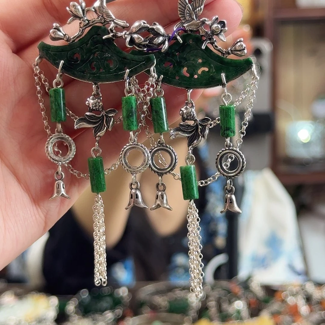 翡翠银S925镶嵌耳饰