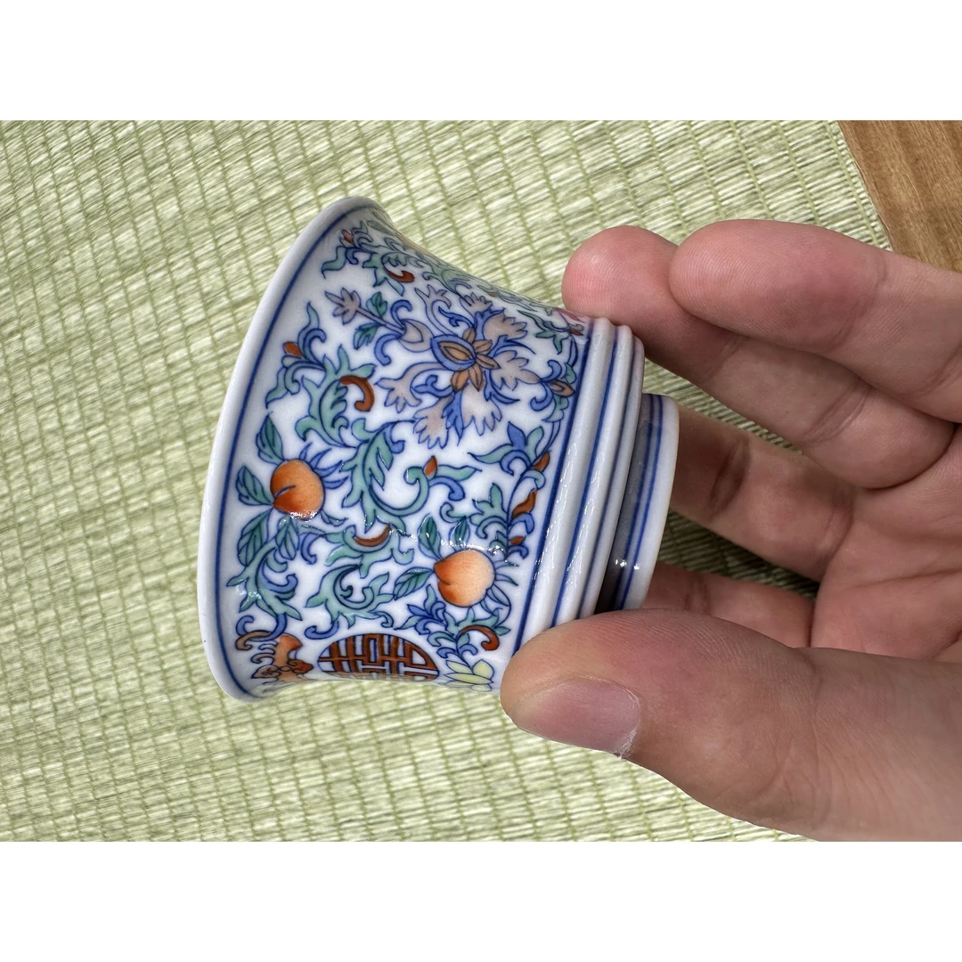 【景德】涂杏花 斗彩寿喜杯 陶瓷 txh0036