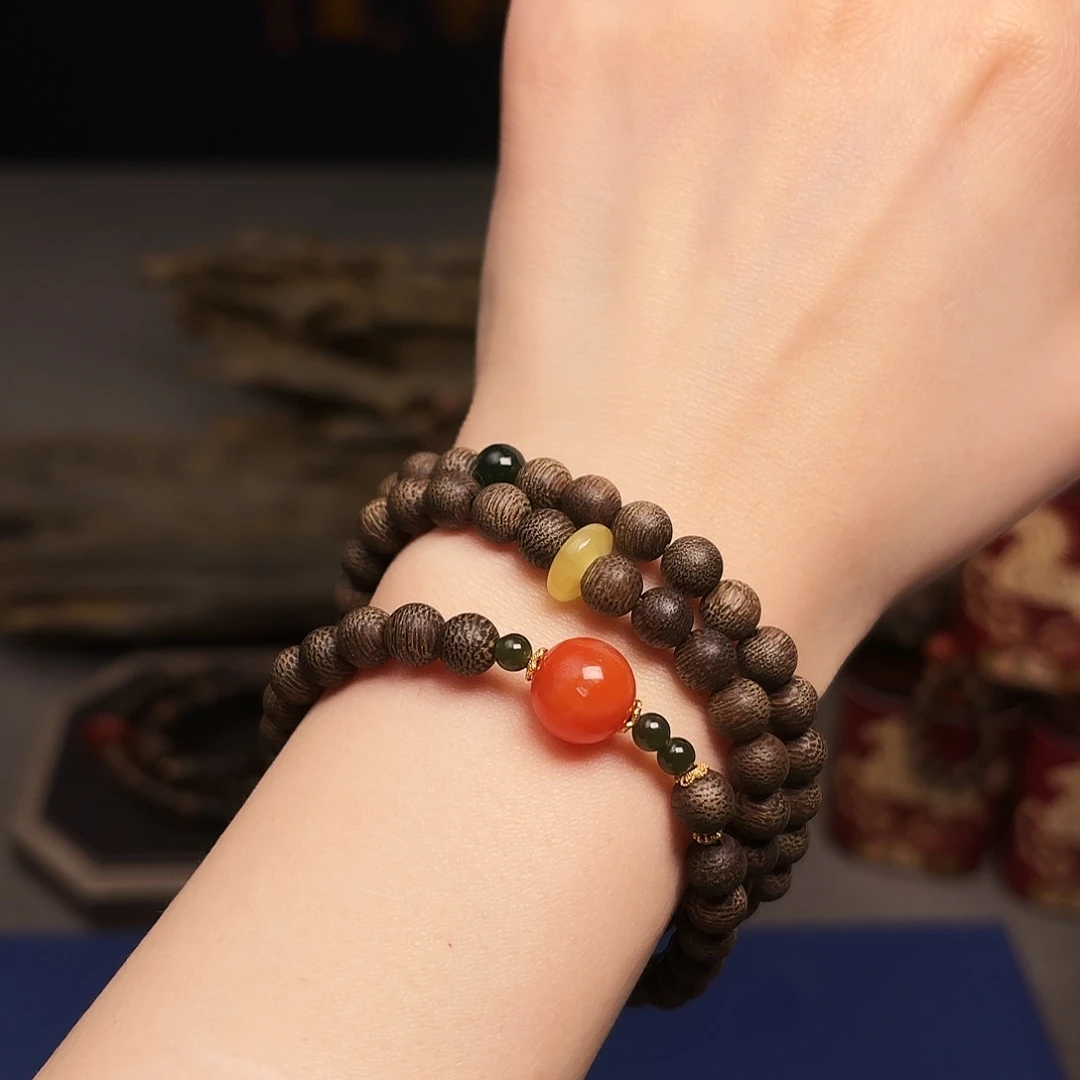 沉香手串越南芽庄紫棋楠虫漏料0.6配饰