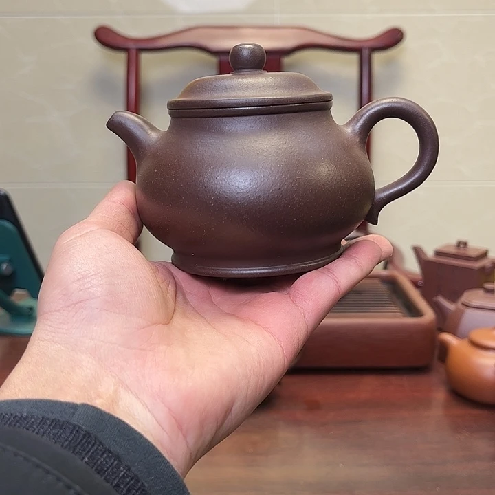 紫砂茶宠沉**语原矿老紫泥潘壶