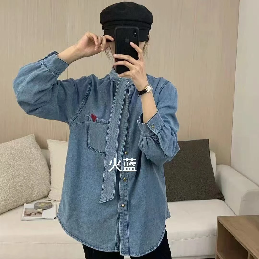 2025春季百搭复古衬衫长袖牛仔衬衣新款时尚开衫中长款上衣女装