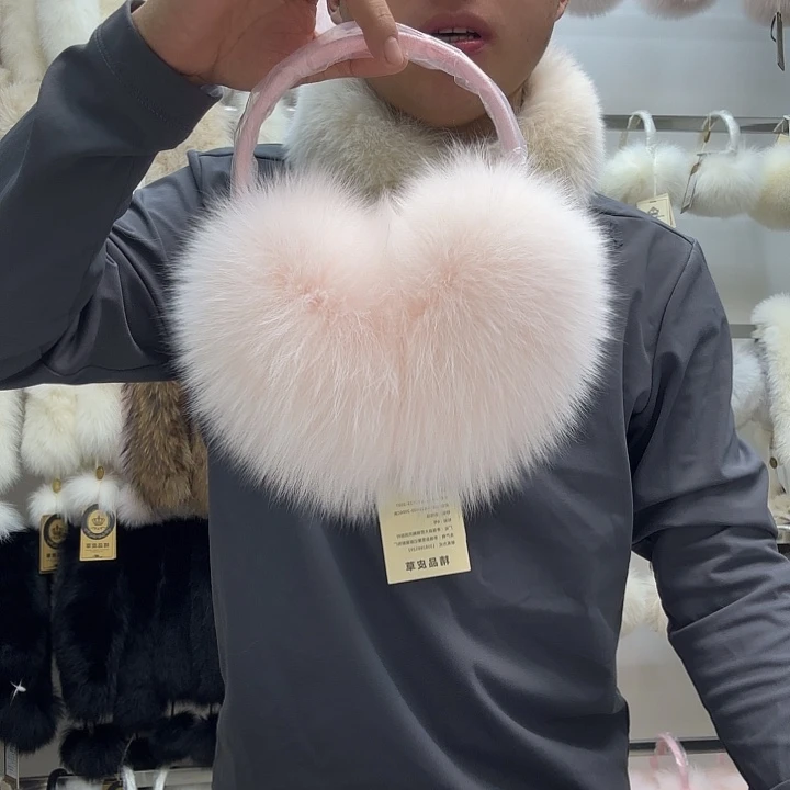 狐狸毛加宽加大浅粉色狐狸毛耳包