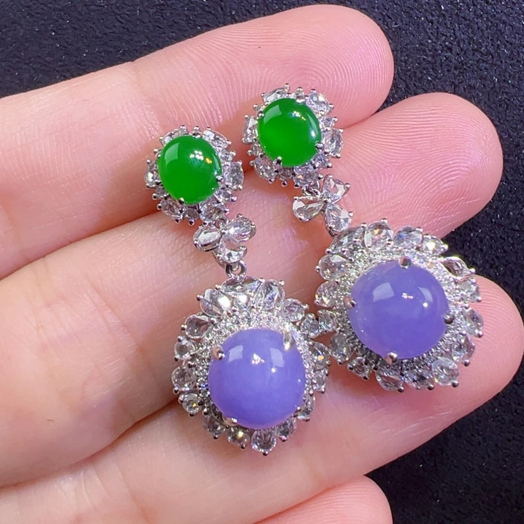 翡翠18K金镶嵌耳饰耳钉