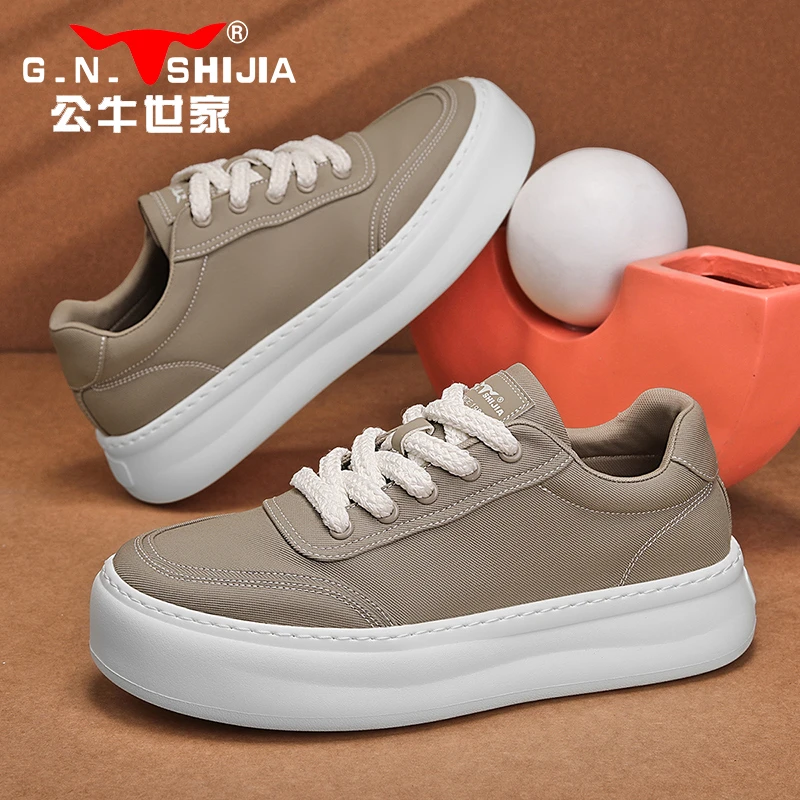 公牛世家夏季透气增高板鞋百搭休闲旅游潮流男鞋布鞋男软底鞋子