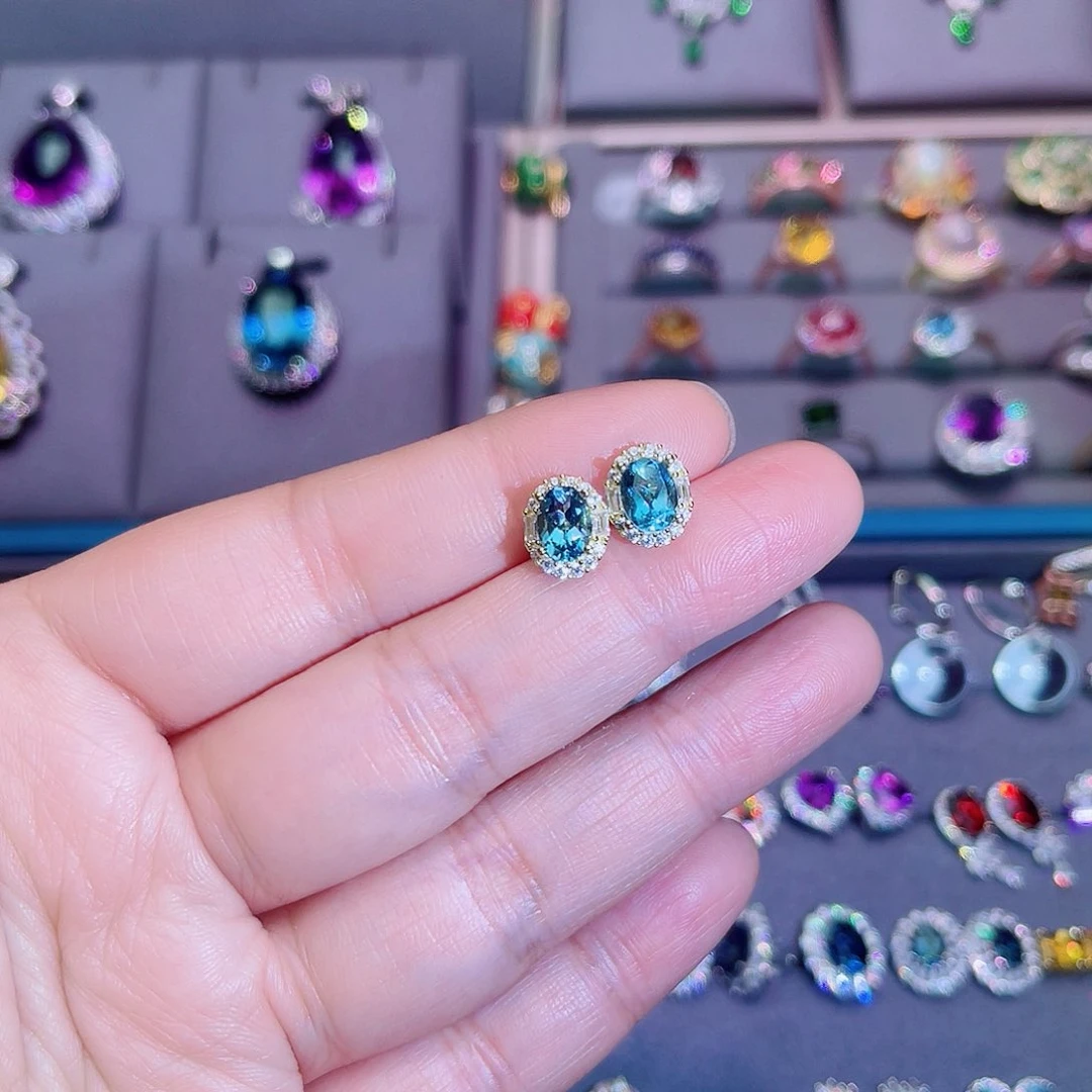 银S925镶嵌托帕石耳饰