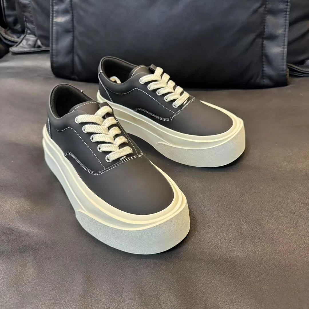 3337圆头系带PU厚底丝绸牛皮耐磨休闲板鞋皮鞋单鞋潮流鞋子百搭