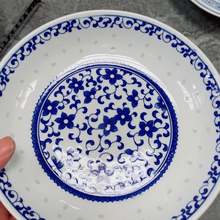 青花玲珑8寸窝盘紫荆花