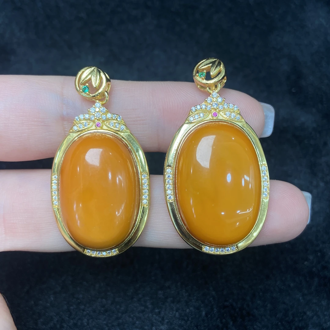 【星浩好物】s925银蜜蜡吊坠-QT03H563【多样性发一件】23*15mm