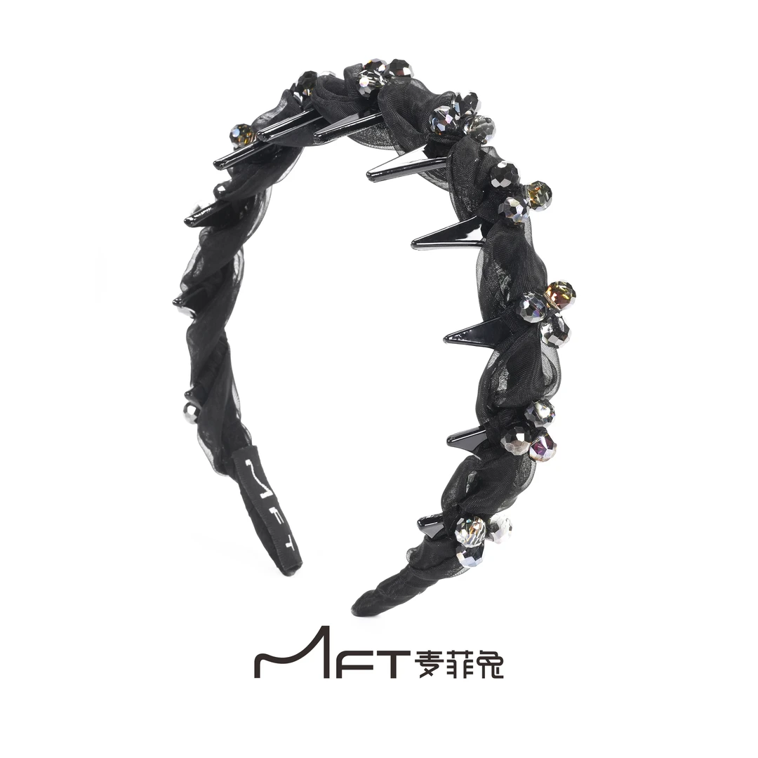 秘境发箍小香风格子高颅顶锯齿头箍新款休闲风蓬松蝴蝶结黑色波浪