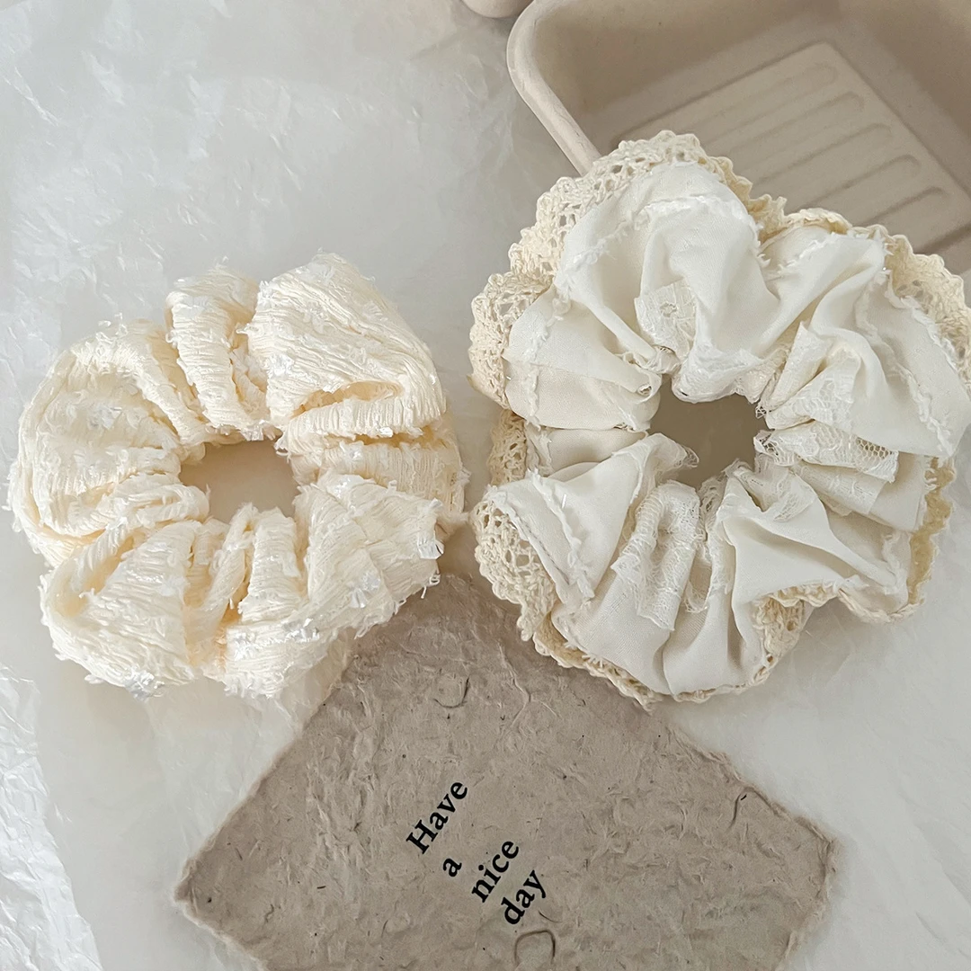 CYCANYI韩系清新百搭高级感发绳发饰可爱甜美奶油白蕾丝花边大肠