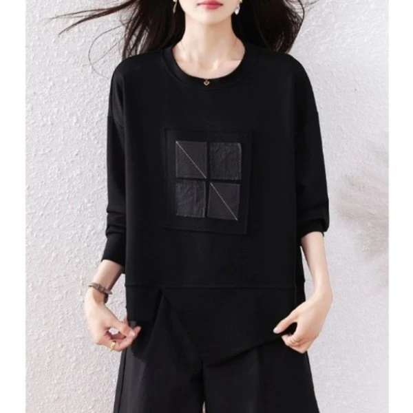 2025秋季新款大码女装卫衣胖mm简约时尚宽松遮肉显瘦上衣百搭T恤