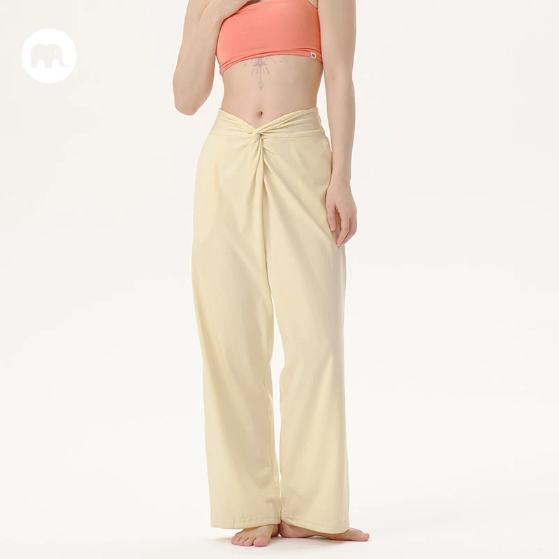 omshan纯棉两穿扭结高腰直筒裤 设计感可束脚舒适瑜伽裤