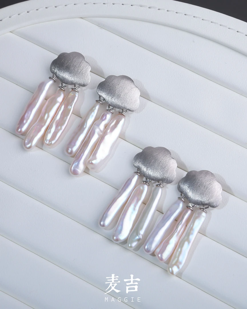 云朵琵琶耳饰｜极光头档琵琶珠 天然珍珠耳饰 s925银 多样性发一