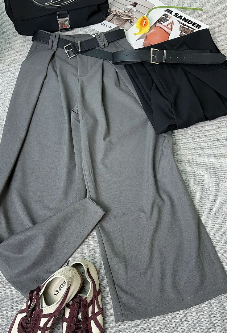 9020#新款韩版休闲百搭高腰宽松西装直筒阔腿裤拖地长裤