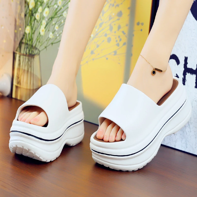 高跟拖鞋女夏季室内居家韩版时尚纯色厚底凉拖鞋防滑增高休闲外穿