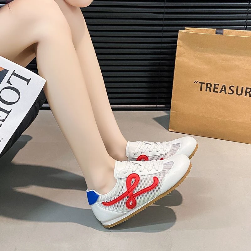 网面德训鞋女2025夏季新款百搭透气薄款休闲板鞋平底阿甘鞋2558